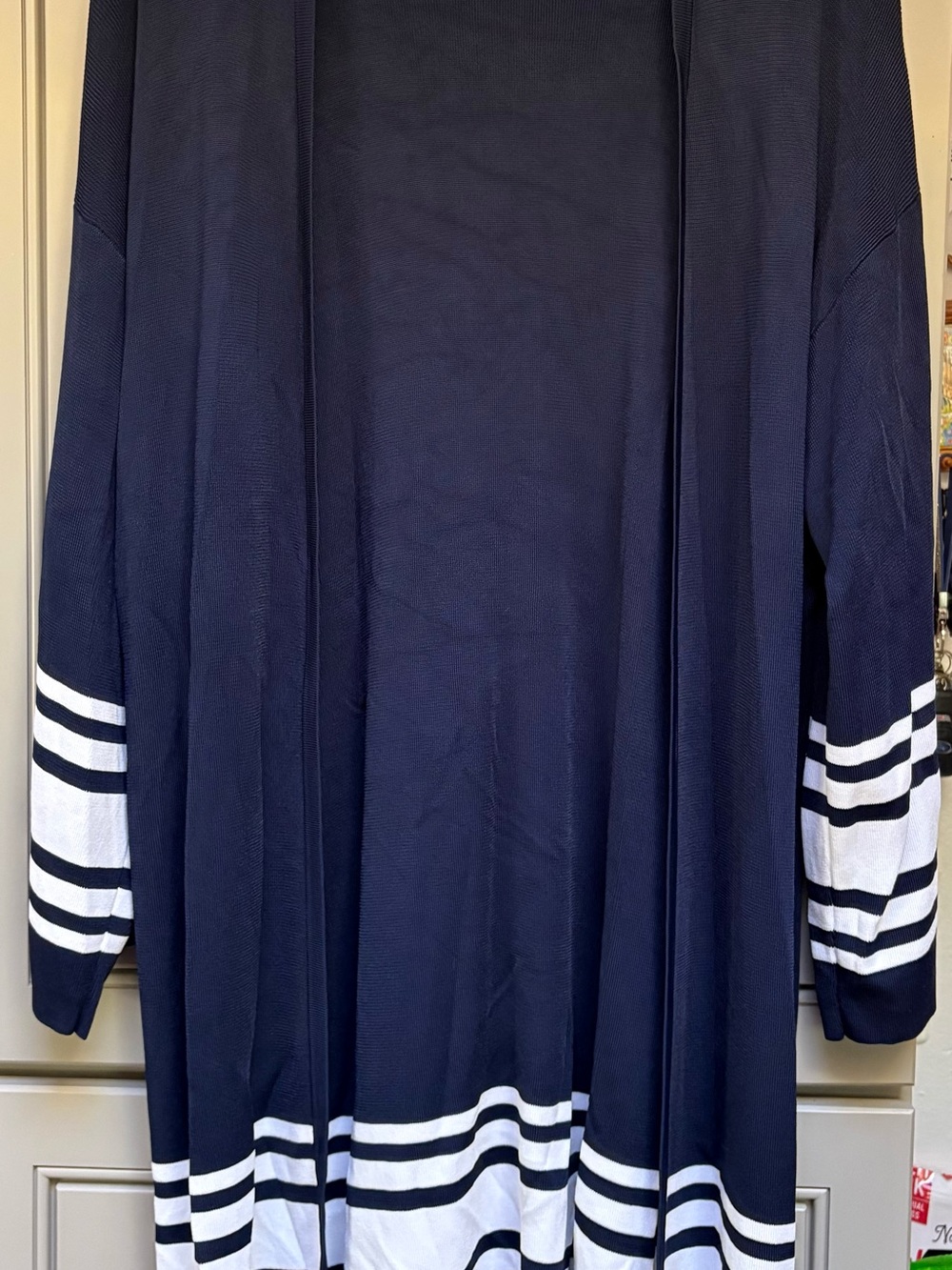 Lauren Ralph Lauren Navy and White Striped Open-Front Cardigan